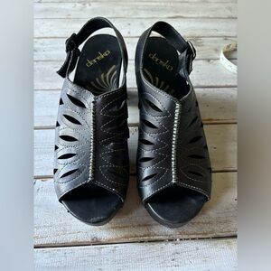 Dansko Black Leather Heels with Great Cut-Out Design